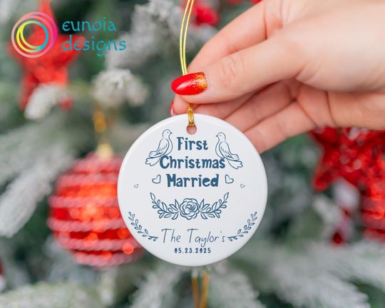 Discover Custom First Christmas Married Ornament, Married Ornament Gift, Holiday Couple Ornament