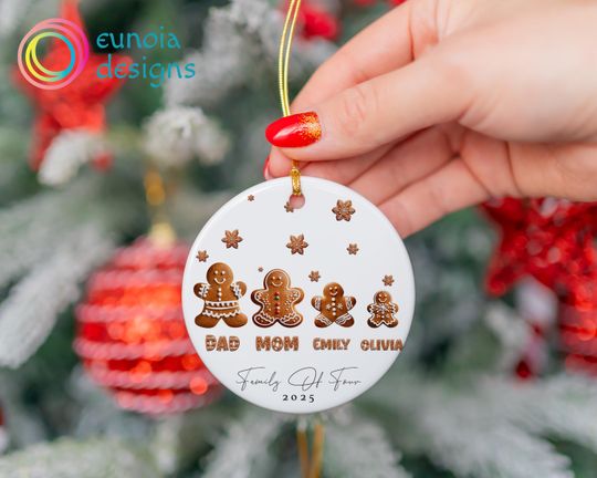 Custom Family Gingerbread Christmas Ornament, Family of Four Christmas Ornament