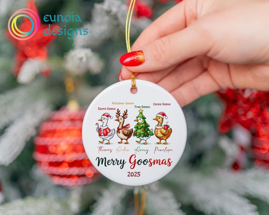 Discover Personalized Merry Goosmas Christmas Ornament, Ceramic Christmas Tree Decor Goose Ornament