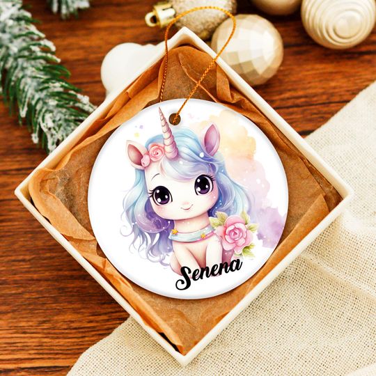 Discover Personalized Fantasy Unicorn Ornaments,Watercolor Style with Star & Cloud Elements,Magical Decoration,Unique Gift for Unicorn Enthusiasts