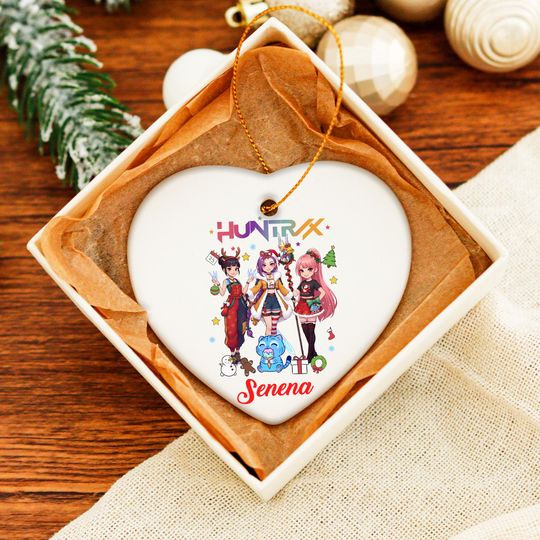 Discover Personalized Huntrix Girls Ornament,Kpop Demon Hunters Ornament 2025,Heart-Shaped Or Round Glass Ceramic Ornament,Gift Decor for Huntrix fan