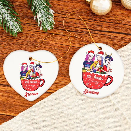 Discover Personalized Huntrix Girls Ornament,Kpop Demon Hunters Ornament 2025,Heart-Shaped Or Round Glass Ceramic Ornament,Gift Decor for Huntrix fan