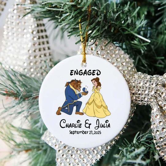 Discover Personalized Beauty and The Beast Engaged Ornament, Disney Couple Ornament, Disneyland Ornaments, Just engaged ornament, Christmas Gift