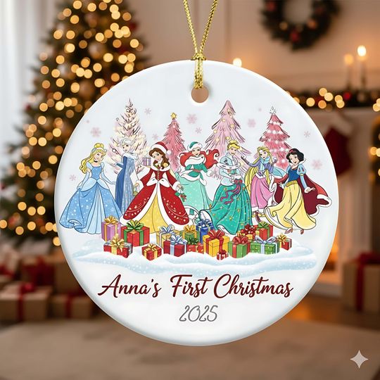 Discover Personalized Disney Princess Character Ornament, Merry Christmas 2025 Circle Ornament, Princess Ornament, Elsa Belle, Disney Ornaments