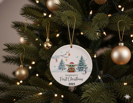 Discover Custom Name Star Wars Baby's First Christmas Ceramic Ornament, Christmas Baby 1st First Ornament, New Baby Keepsake, Baby Yoda Christmas