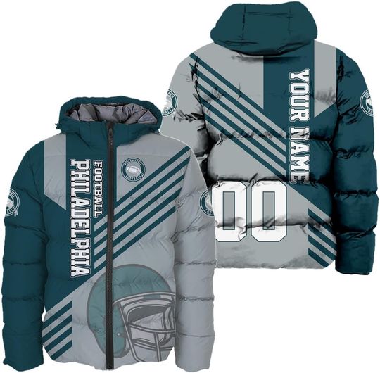 Discover Personalized Philadelphia Football Team Eagles Men's Hooded Puffer Jacket