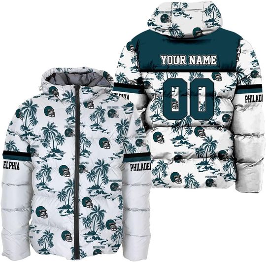 Personalized Philadelphia Football Team Eagles Men's Hooded Puffer Jacket