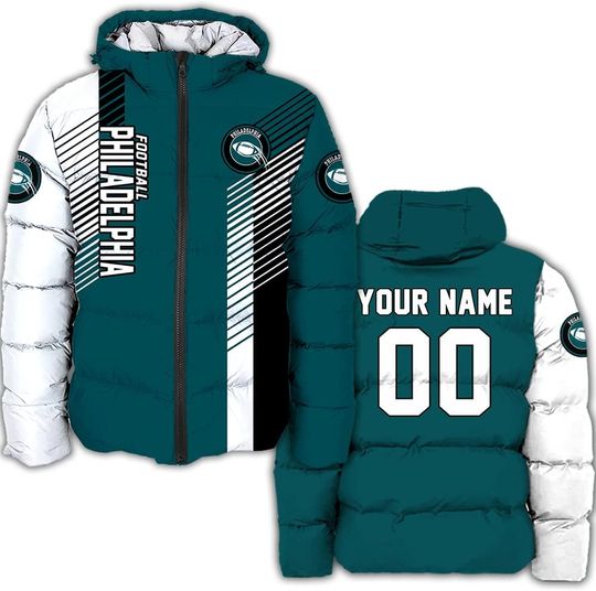Discover Personalized Philadelphia Football Team Eagles Men's Hooded Puffer Jacket