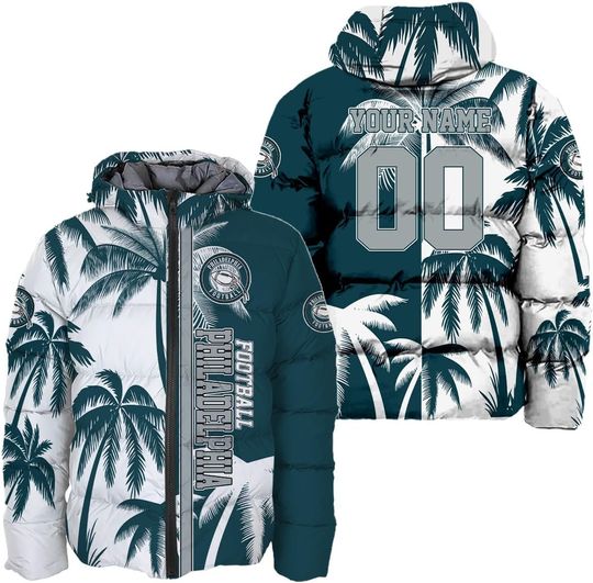 Personalized Philadelphia Football Team Eagles Men's Hooded Puffer Jacket