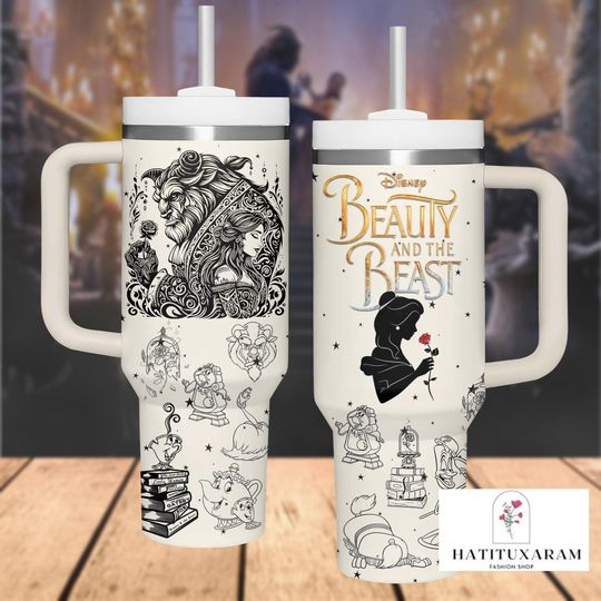 Beauty and the Beast Tumbler, Princess Belle Coffee Cup, Fairytale Love Gift, Romantic Coffee Gift