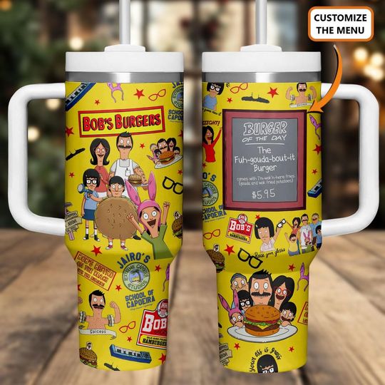 Discover Bobs Burgers 40oz Tumbler With Handle, Cartoon Family Cup, Custom Burger Menu Stainless Steel Travel Mug, Funny Animation Gift