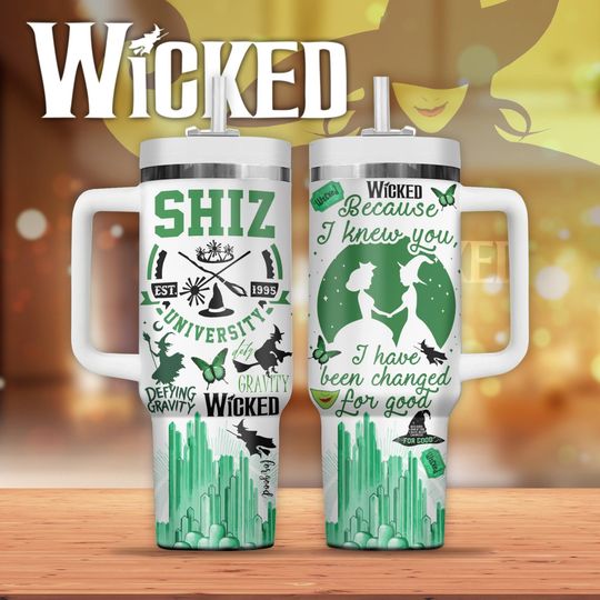 Wicked Shiz University 40oz Tumbler, Defying Gravity Tumbler, Wicked Quote, Green Tumbler, Witchy Tumbler, Wicked Musical Fan Gift