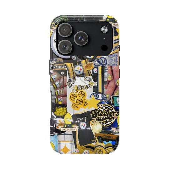 Discover Pittsburgh Steeler iPhone Case: Black & Yellow Collage, football Fan Gift