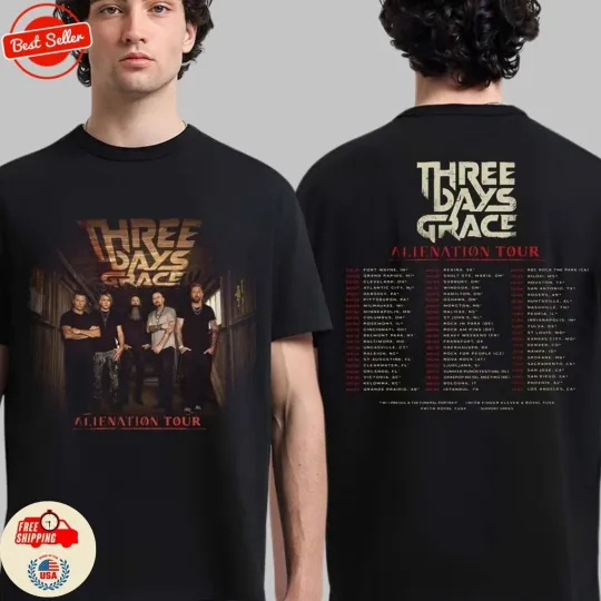 Discover Three Days Grace Alienation Tour 2026 North America Cities Dates 2 Sided T-Shirt