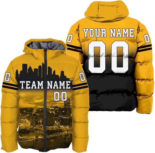 Discover Mens Custom Down Jacket American Sport Personalized Puffer Jacket Any Name Number City Landscape Team Name S-5XL