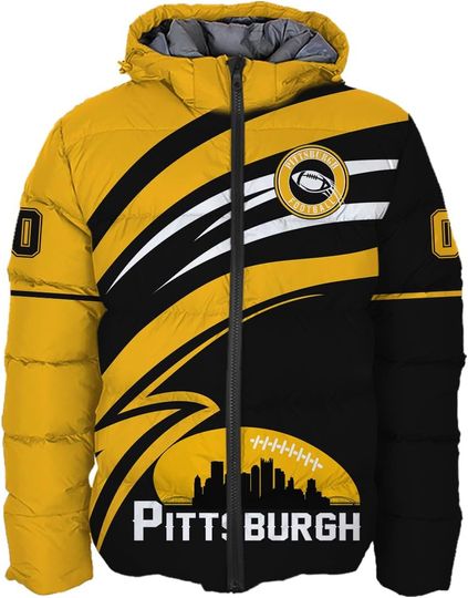 Discover Mens Football American Football Personalized Puffer Jacket Plus Size Apparel Down Jacket Custom Name Number Logo S-5XL