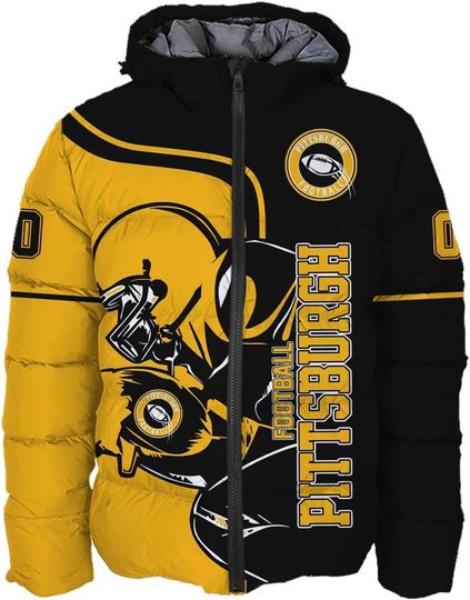 Discover Mens Football Men's American Football Personalized Puffer Jacket Plus Size Apparel Down Jacket Custom Name Number City S-5XL