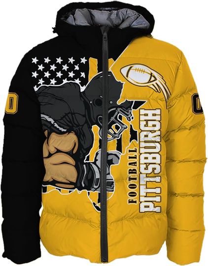 Discover Men Football Custom Puffer Coat Add Any Name Number Lightweight Water-Resistant Winter Windproof Zipper Down Jacket S-5XL