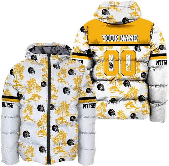 Personalized Pittsburgh Football Team Steeler Men's Hooded Puffer Jacket