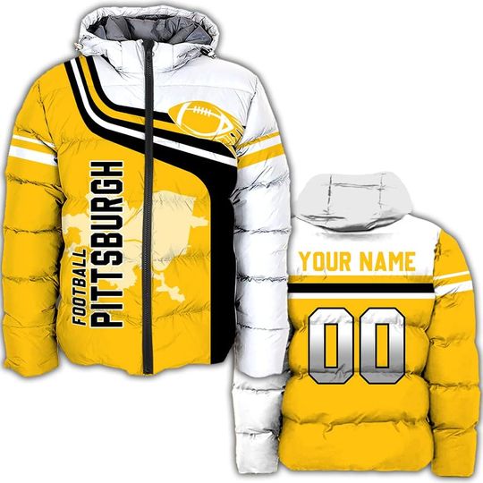 Discover Men Personalized Winter Football Puffer Down Jacket Custom Number Name Logo Lightweight Water Resistant Jackets Coats