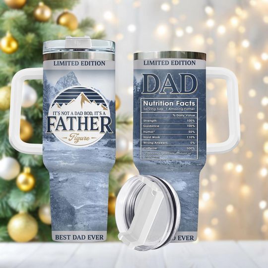 Discover Father Figure 40oz Tumbler, Stainless Tumbler With Handle, Best Dad Drinkware Gift For Him, Christmas Coffee Cup Travel Mug, Holiday Gi