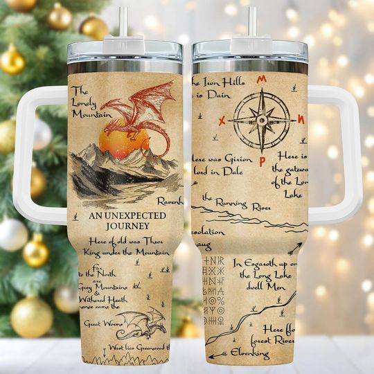 Discover Fantasy Dragon 40oz Tumbler, Engraved Stainless Tumbler With Handle, Epic Coffee Cup Gift For Fans, Adventure Drinkware For Travel, Hol