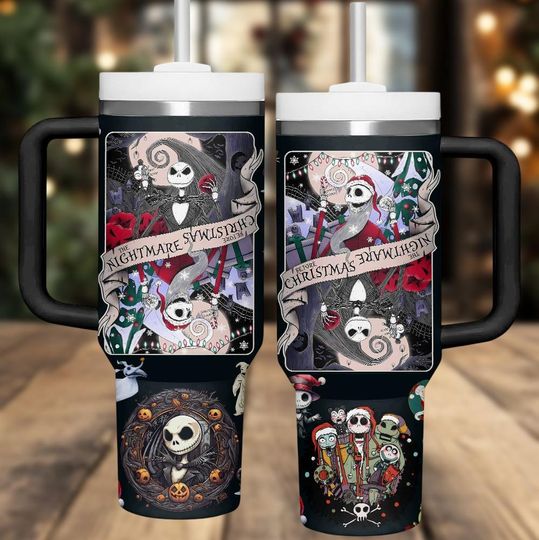 Nightmare Before Christmas 40oz Tumbler, Jack Tumbler With Handle, Haunted Halloween Cup, Gothic Halloween Mug, Halloween Gift