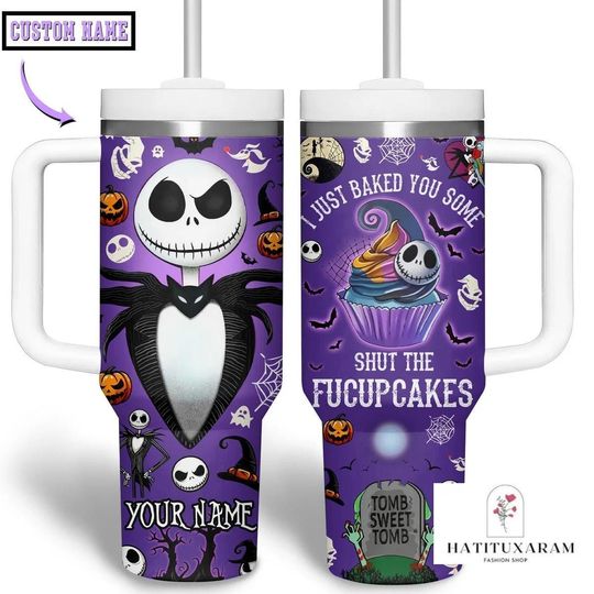 Custom Jack Skellington Halloween Tumbler, Nightmare Before Christmas Cup, Custom Halloween Cup, Jack And Sally Steel Tumbler