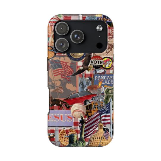 Discover Americana Collage Phone Case: Vintage USA Pop Culture Design