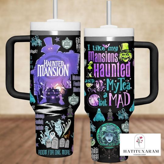 Discover Haunted Mansion 40oz Tumbler, Ghost Host Fan Cup, Hitchhiking Ghosts Disney Drinkware Tumbler, Halloween Movie Steel Tumbler