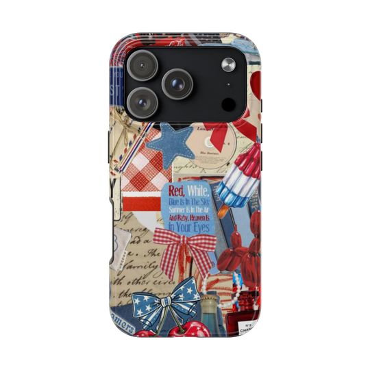 Discover Patriotic iPhone Case: Retro Americana Collage - 4th of July