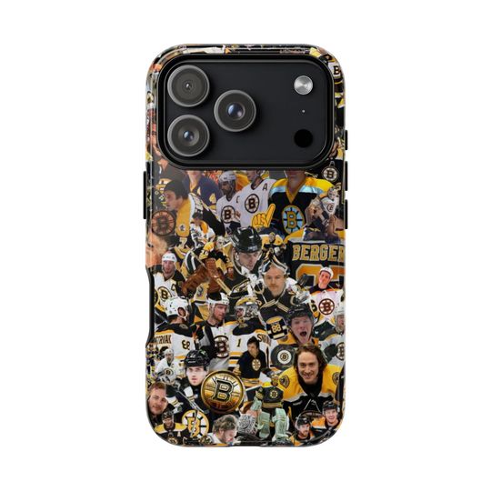 Discover Boston Bruins iPhone Case - Intense Black & Gold Hockey Collage for True Bruins Fans