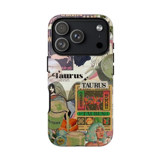 Discover Taurus Zodiac Phone Case | Aesthetic Collage iPhone Cover | Taurus Gift Idea for Her | Horoscope Sign Astrology Case