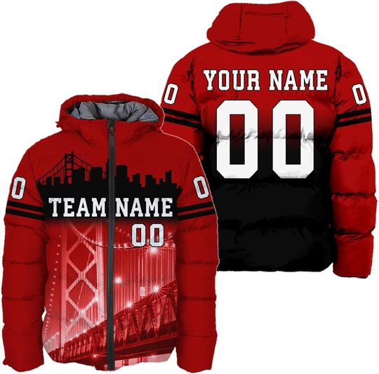 Personalized San Francisco Football Team 49ers Men's Hooded Puffer Jacket