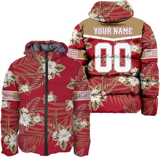 Personalized San Francisco Football Team 49ers Men's Hooded Puffer Jacket