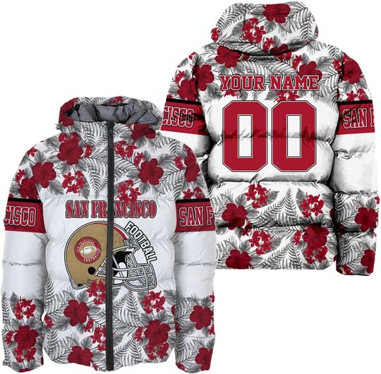 Discover Personalized San Francisco Football Team 49ers Men's Hooded Puffer Jacket