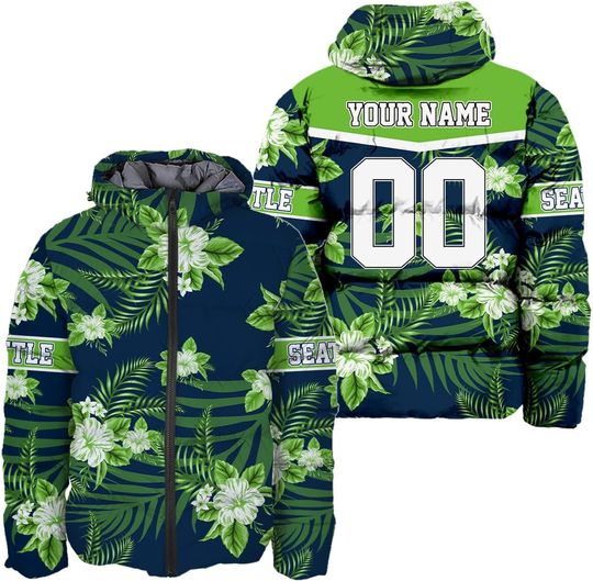 Discover Personalized Seattle Football Team Seahawks Men's Hooded Puffer Jacket