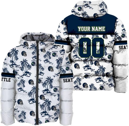 Discover Personalized Seattle Football Team Seahawks Men's Hooded Puffer Jacket