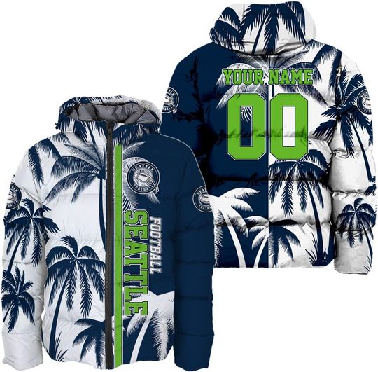 Discover Personalized Seattle Football Team Seahawks Men's Hooded Puffer Jacket