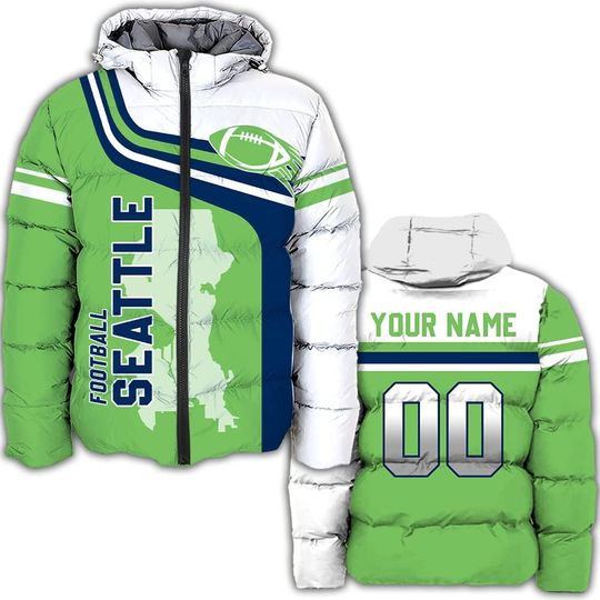 Personalized Seattle Football Team Seahawks Men's Hooded Puffer Jacket