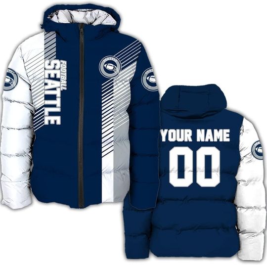Personalized Seattle Football Team Seahawks Men's Hooded Puffer Jacket