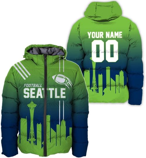 Personalized Seattle Football Team Seahawks Men's Hooded Puffer Jacket