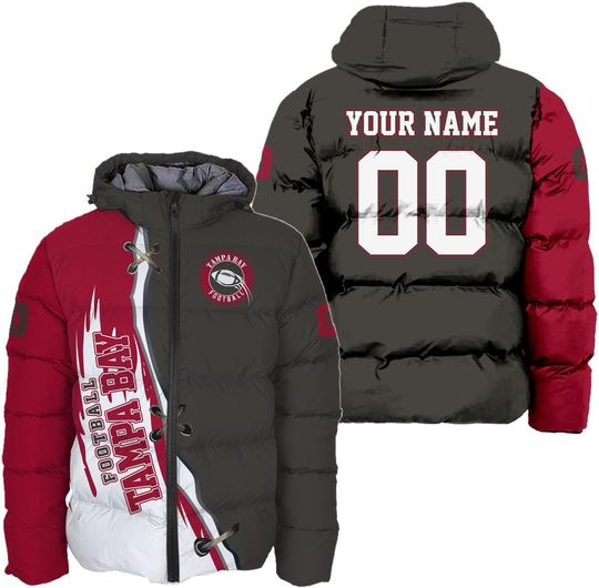 Personalized Tampa Bay Football Team Buccaneers Men's Hooded Puffer Jacket