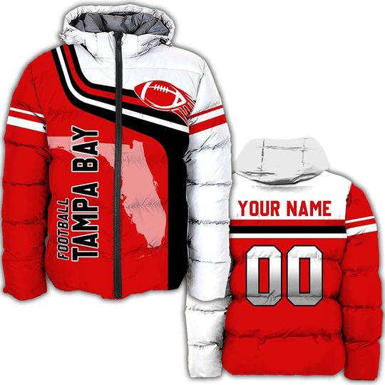 Personalized Tampa Bay Football Team Buccaneers Men's Hooded Puffer Jacket