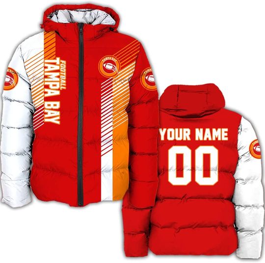 Discover Personalized Tampa Bay Football Team Buccaneers Men's Hooded Puffer Jacket