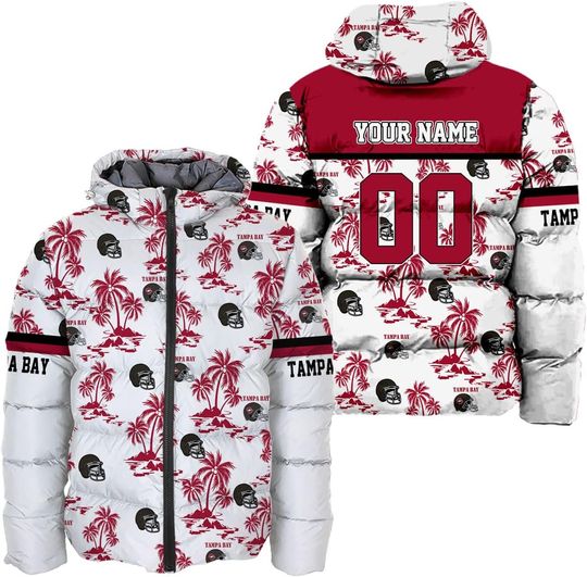 Personalized Tampa Bay Football Team Buccaneers Men's Hooded Puffer Jacket