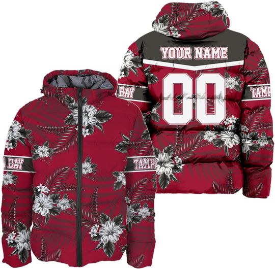Personalized Tampa Bay Football Team Buccaneers Men's Hooded Puffer Jacket