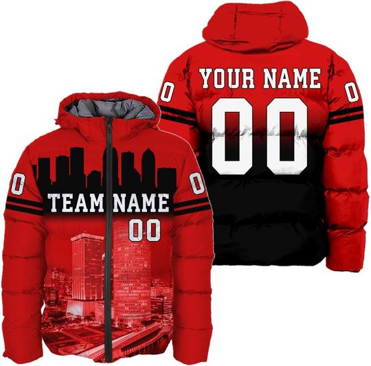 Personalized Tampa Bay Football Team Buccaneers Men's Hooded Puffer Jacket