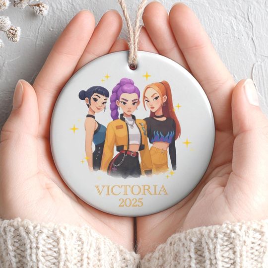 Discover Personalized Name KPOP Ceramic Ornament, KPOP Christmas Keepsake, Huntrix Ornament, Demon Hunters Custom Ornament for Her, Printed One Side