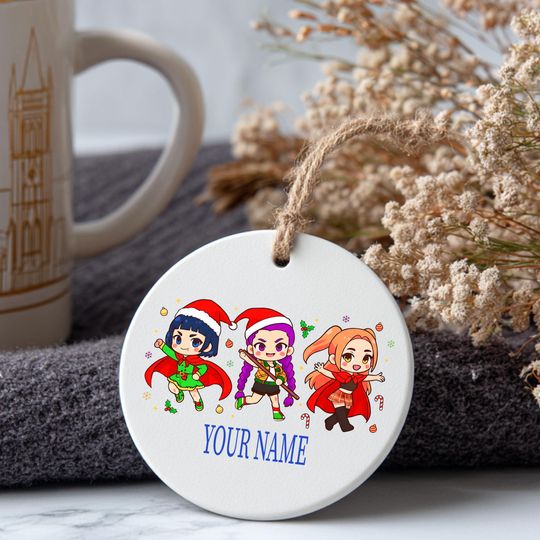 Custom Name Demon Hunter Ceramic Ornament, Anime Christmas Decoration, Huntrix Charm, Ready to Gift, Printed One Side